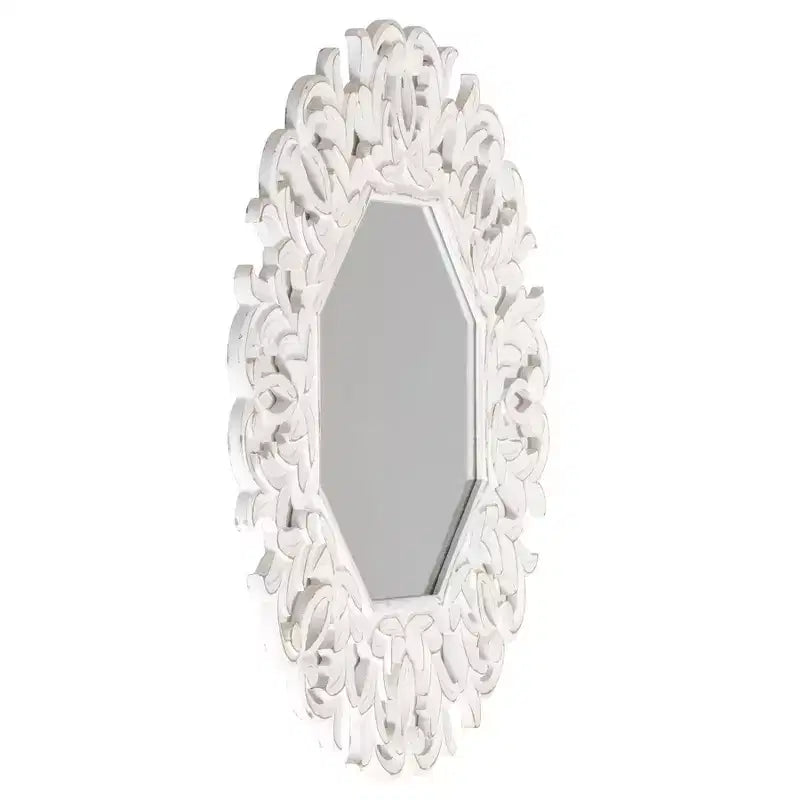 Specchio da parete ottagonale bianco, cornice in legno, 30 pollici