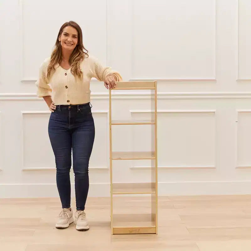 Organizzatore portaoggetti verticale a doppia faccia con 4 cubi, finitura effetto legno grigio / naturale / effetto legno bianco, per 1 utente