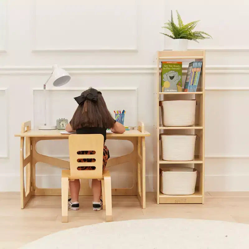 Organizzatore portaoggetti verticale a doppia faccia con 4 cubi, finitura effetto legno grigio / naturale / effetto legno bianco, per 1 utente