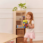 Organizzatore portaoggetti verticale a doppia faccia con 4 cubi, finitura effetto legno grigio / naturale / effetto legno bianco, per 1 utente