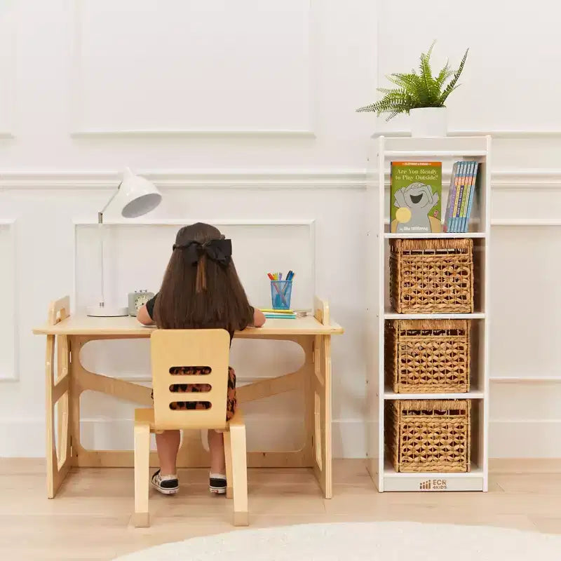 Organizzatore portaoggetti verticale a doppia faccia con 4 cubi, finitura effetto legno grigio / naturale / effetto legno bianco, per 1 utente