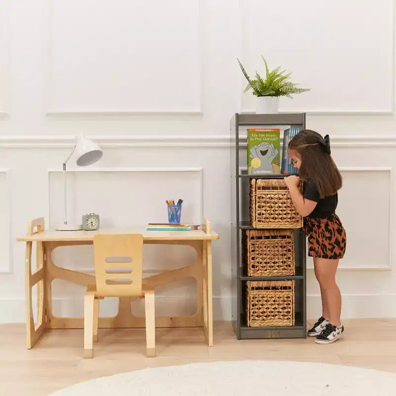 Organizzatore portaoggetti verticale a doppia faccia con 4 cubi, finitura effetto legno grigio / naturale / effetto legno bianco, per 1 utente