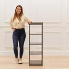 Organizzatore portaoggetti verticale a doppia faccia con 4 cubi, finitura effetto legno grigio / naturale / effetto legno bianco, per 1 utente