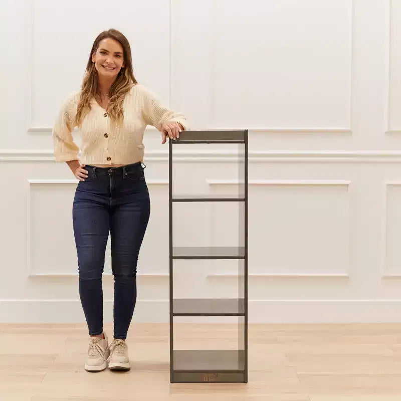 Organizzatore portaoggetti verticale a doppia faccia con 4 cubi, finitura effetto legno grigio / naturale / effetto legno bianco, per 1 utente