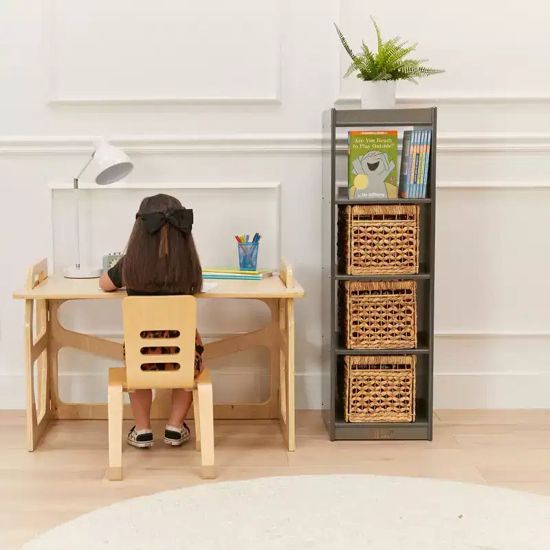 Organizzatore portaoggetti verticale a doppia faccia con 4 cubi, finitura effetto legno grigio / naturale / effetto legno bianco, per 1 utente