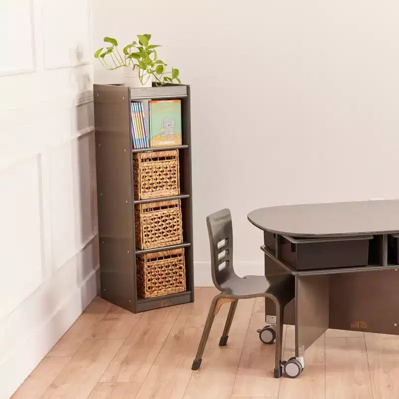 Organizzatore portaoggetti verticale a doppia faccia con 4 cubi, finitura effetto legno grigio / naturale / effetto legno bianco, per 1 utente