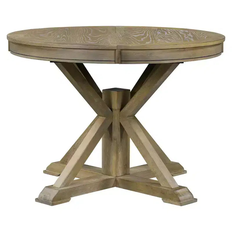 Tavolo rotondo allungabile con prolunga da 30 cm, 6 posti - Espresso / Legno Naturale Lavato / Rovere Legno Naturale Bianco Sporco