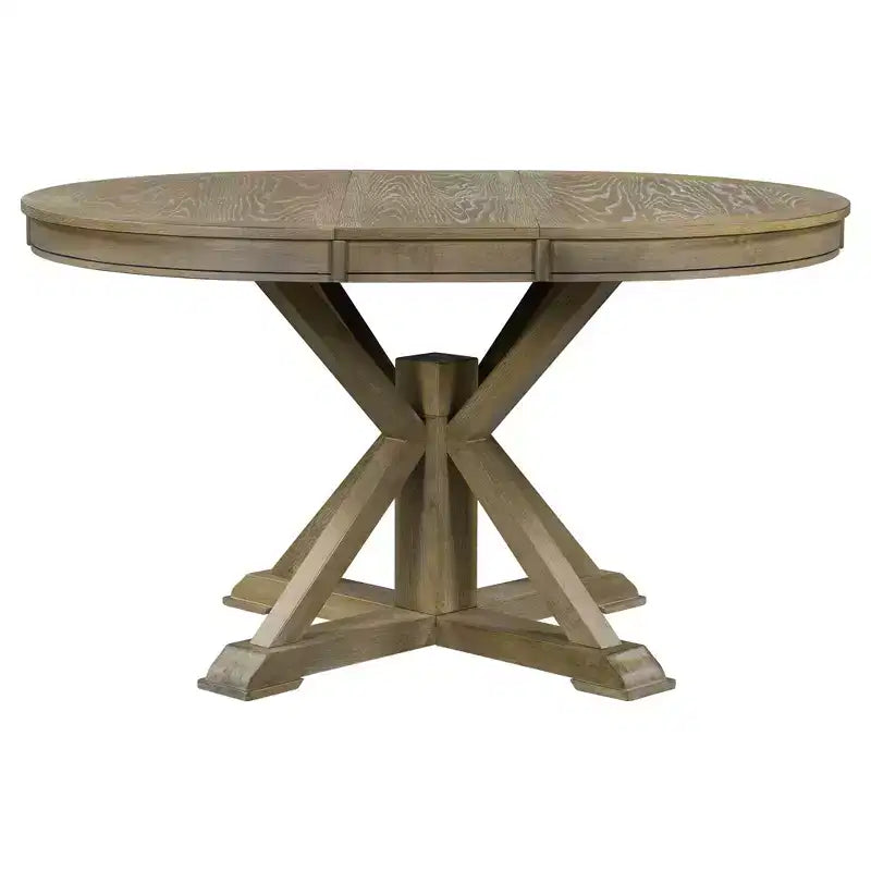 Tavolo rotondo allungabile con prolunga da 30 cm, 6 posti - Espresso / Legno Naturale Lavato / Rovere Legno Naturale Bianco Sporco