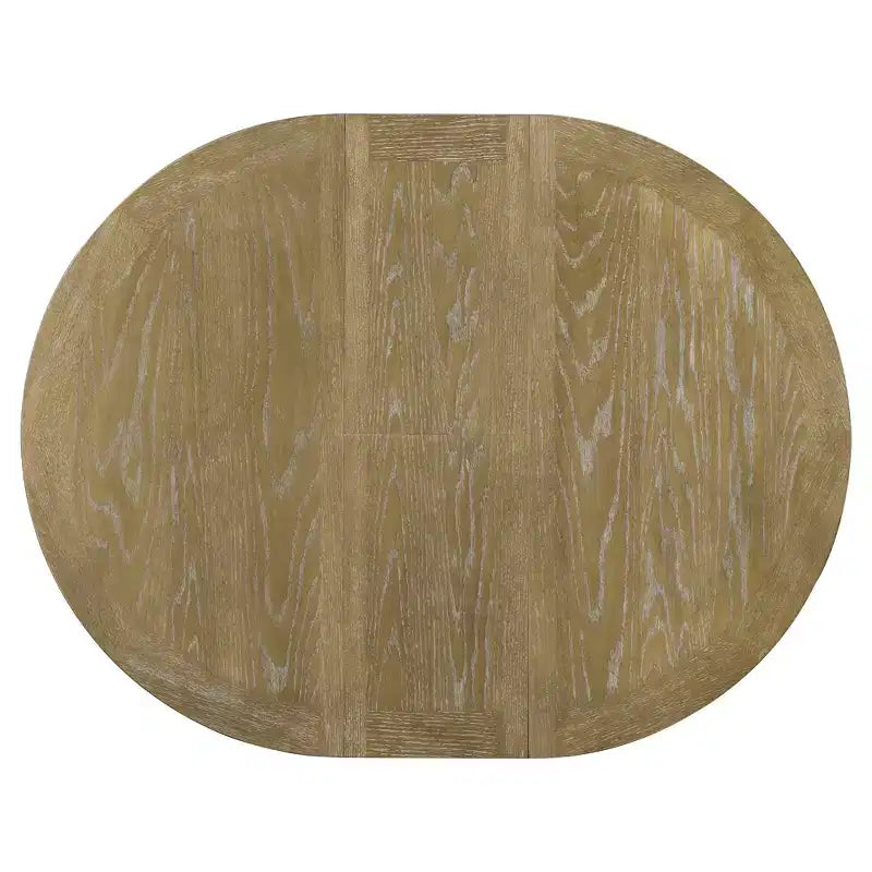 Tavolo rotondo allungabile con prolunga da 30 cm, 6 posti - Espresso / Legno Naturale Lavato / Rovere Legno Naturale Bianco Sporco