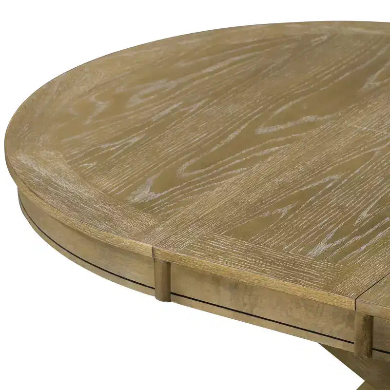 Tavolo rotondo allungabile con prolunga da 30 cm, 6 posti - Espresso / Legno Naturale Lavato / Rovere Legno Naturale Bianco Sporco