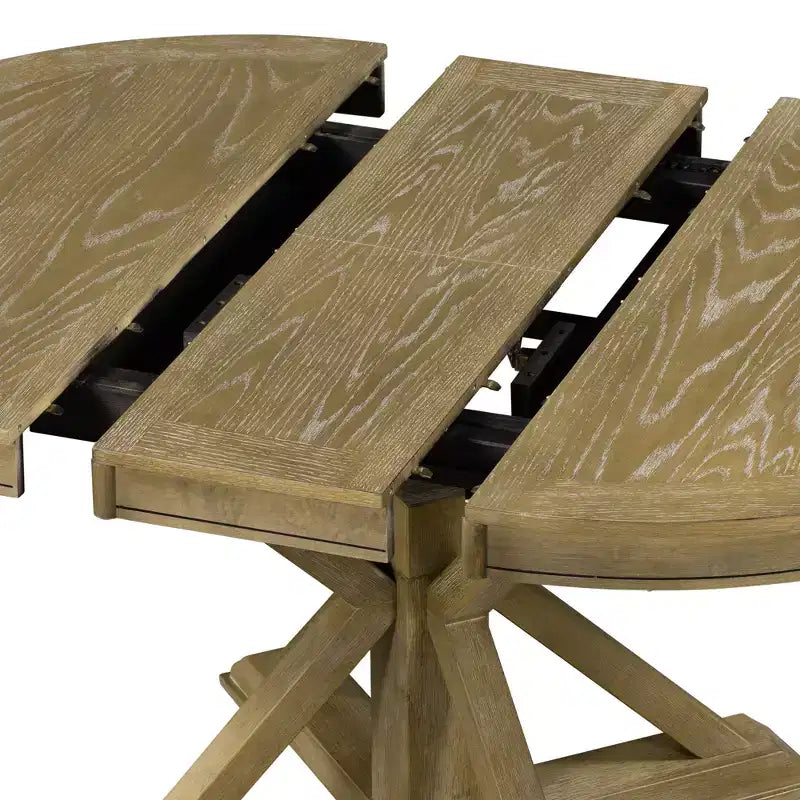 Tavolo rotondo allungabile con prolunga da 30 cm, 6 posti - Espresso / Legno Naturale Lavato / Rovere Legno Naturale Bianco Sporco