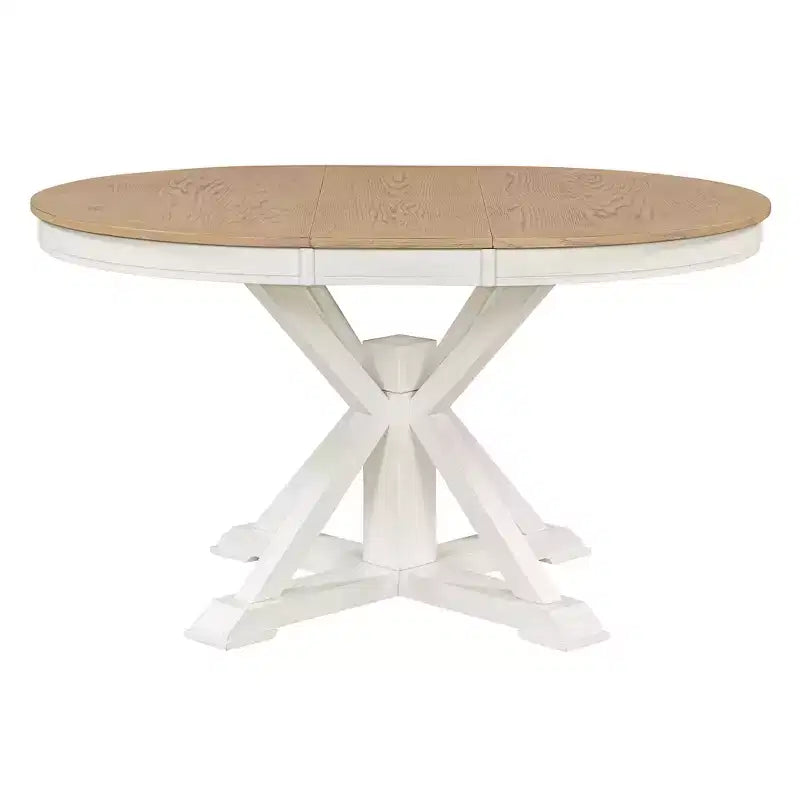 Tavolo rotondo allungabile con prolunga da 30 cm, 6 posti - Espresso / Legno Naturale Lavato / Rovere Legno Naturale Bianco Sporco