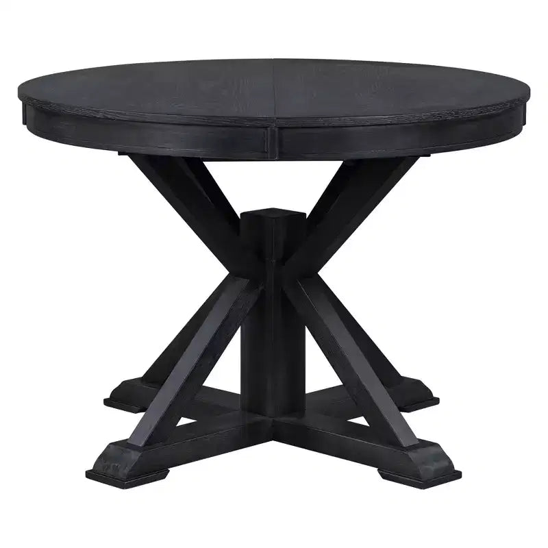 Tavolo rotondo allungabile con prolunga da 30 cm, 6 posti - Espresso / Legno Naturale Lavato / Rovere Legno Naturale Bianco Sporco