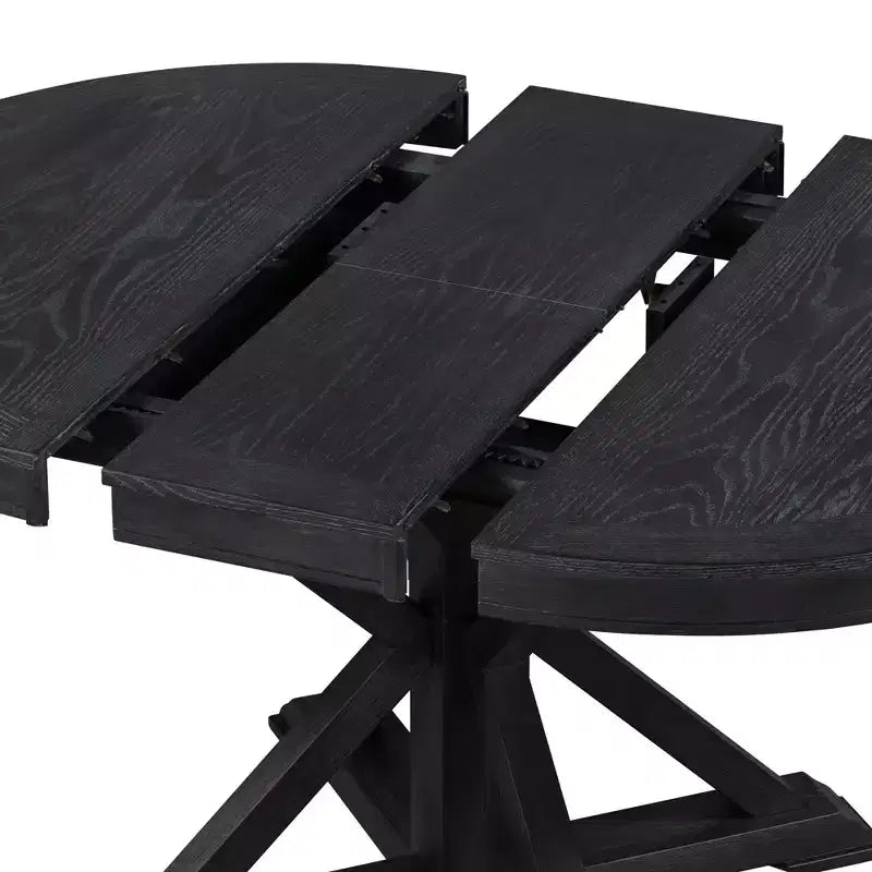 Tavolo rotondo allungabile con prolunga da 30 cm, 6 posti - Espresso / Legno Naturale Lavato / Rovere Legno Naturale Bianco Sporco