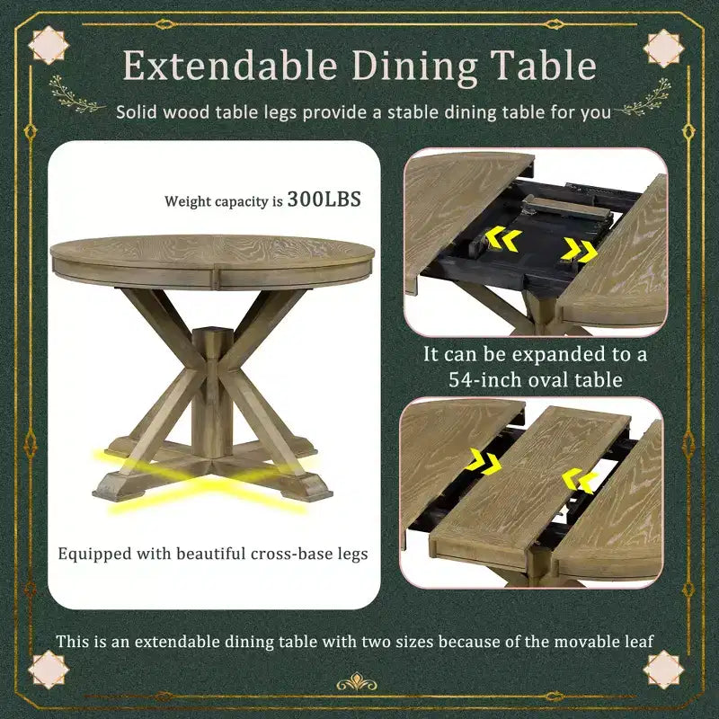 Tavolo rotondo allungabile con prolunga da 30 cm, 6 posti - Espresso / Legno Naturale Lavato / Rovere Legno Naturale Bianco Sporco
