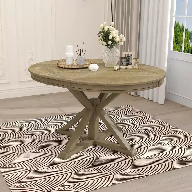 Tavolo rotondo allungabile con prolunga da 30 cm, 6 posti - Espresso / Legno Naturale Lavato / Rovere Legno Naturale Bianco Sporco