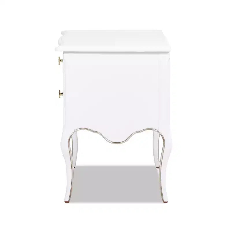 Tavolino Contenitore Bianco in Stile Edoardiano con 2 Cassetti, 1 Pezzo