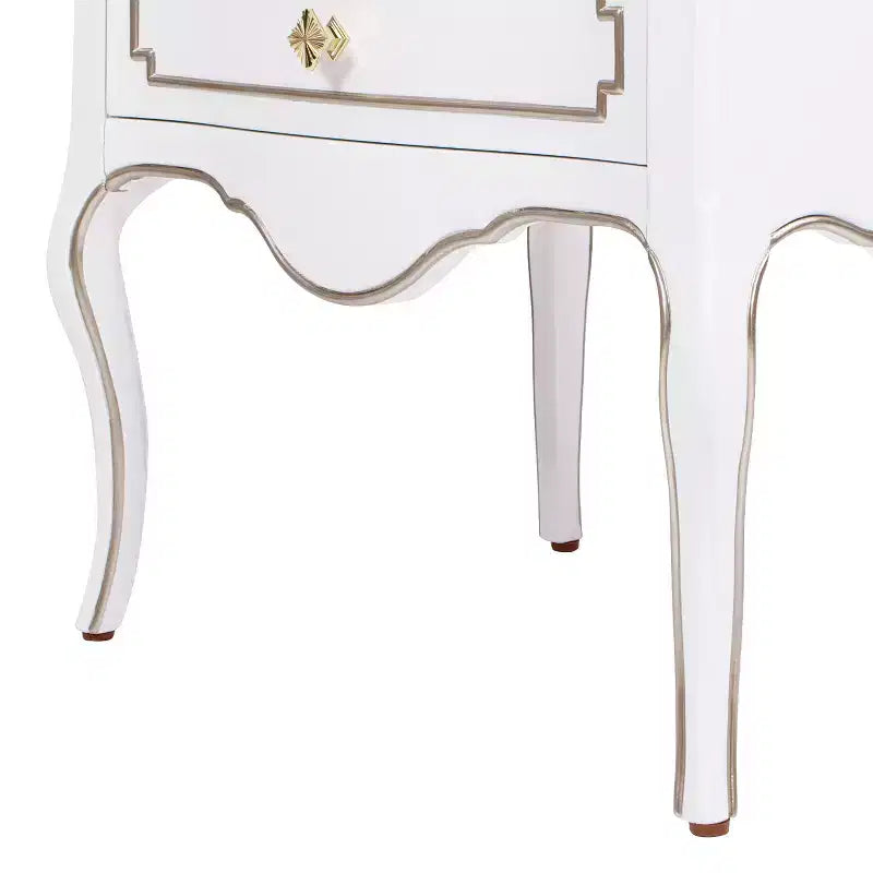 Tavolino Contenitore Bianco in Stile Edoardiano con 2 Cassetti, 1 Pezzo