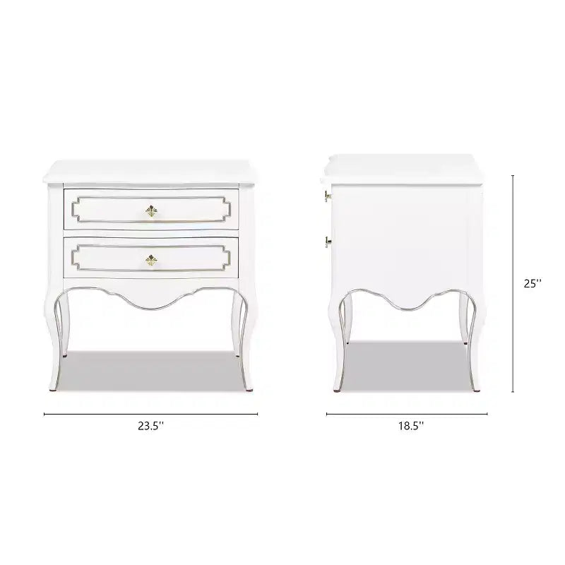 Tavolino Contenitore Bianco in Stile Edoardiano con 2 Cassetti, 1 Pezzo