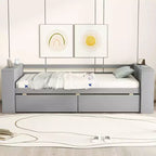 Letto singolo divano bianco con mensole e 2 cassetti, 1 persona