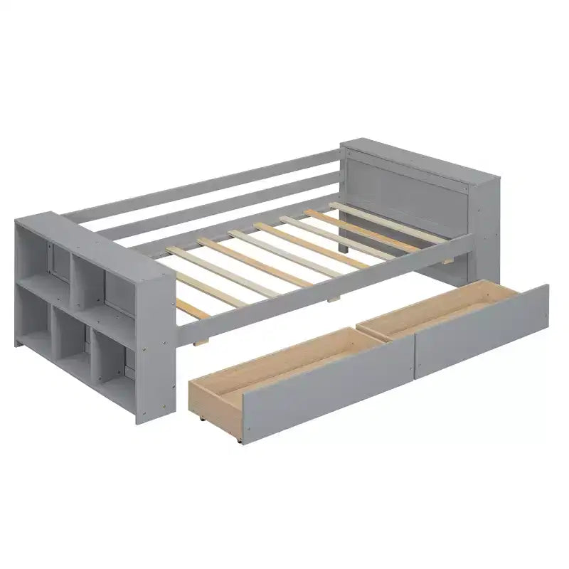Letto singolo divano bianco con mensole e 2 cassetti, 1 persona