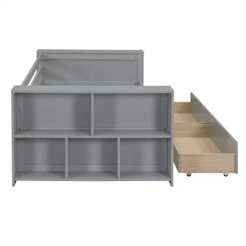 Letto singolo divano bianco con mensole e 2 cassetti, 1 persona