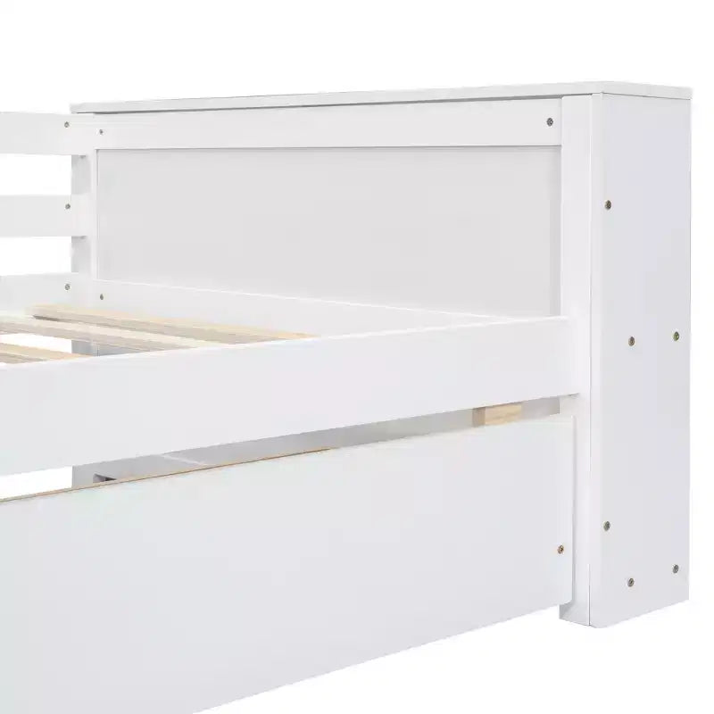 Letto singolo divano bianco con mensole e 2 cassetti, 1 persona