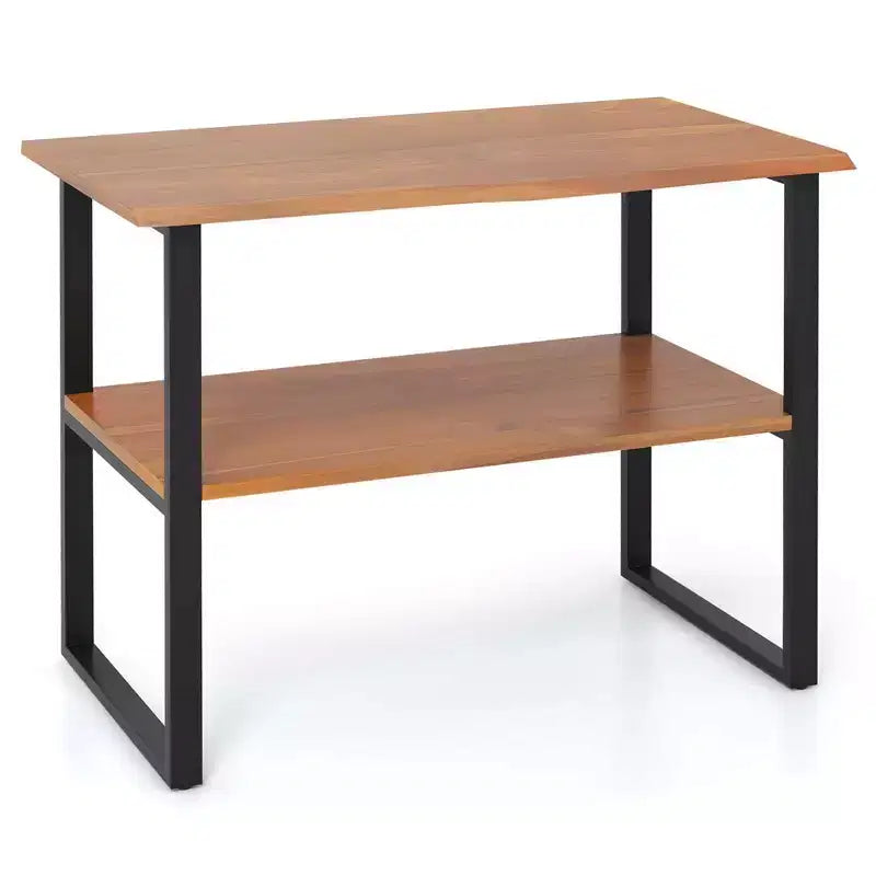 Costway 2-Tier Teak Bathroom Storage Shelf Freestanding Wooden Bookshelf for Living Room