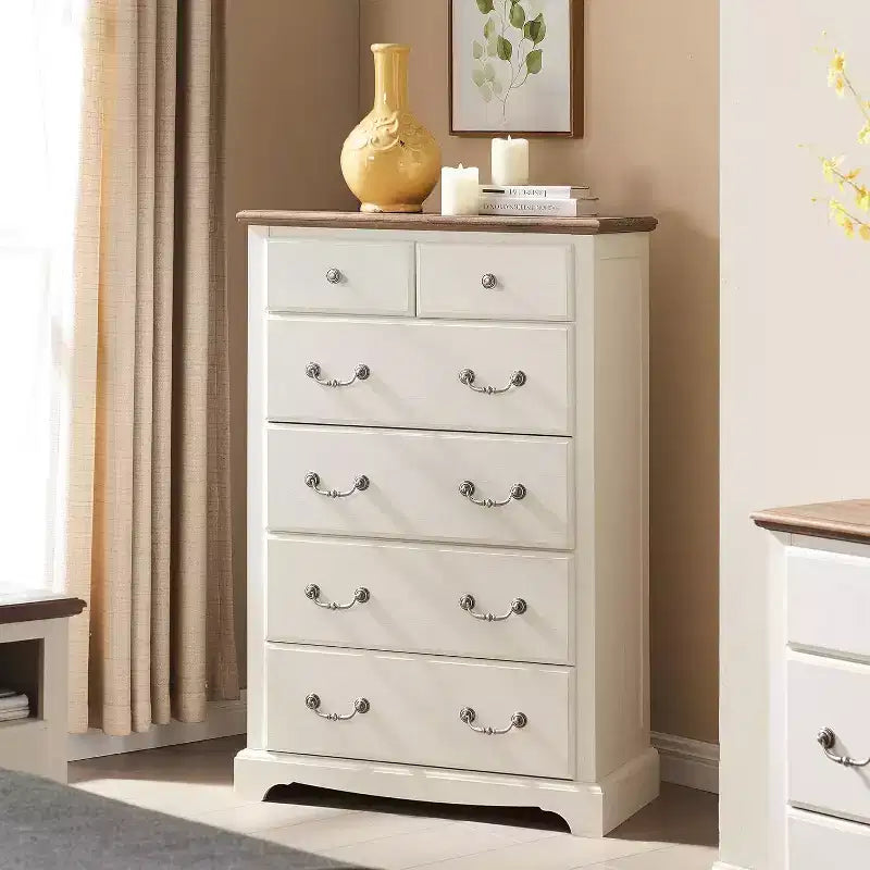Vintage 6 Drawers Dresser, 48 Tall Wood Rustic Chset of Drawers for Bedroom, Living Room,Hallway