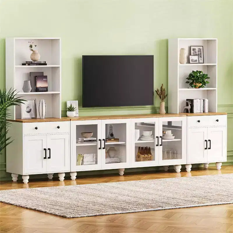 Set da parete da intrattenimento nero/noce e bianco/noce — Adatto a TV fino a 79", 3 pezzi