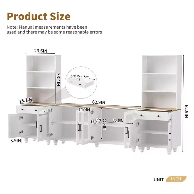 Set da parete da intrattenimento nero/noce e bianco/noce — Adatto a TV fino a 79", 3 pezzi