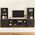 Whisen Farmhouse TV Stand for TVs Up to 70 with Bookshelves and Tempered Glass Doors