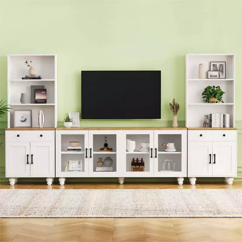 Set da parete da intrattenimento nero/noce e bianco/noce — Adatto a TV fino a 79", 3 pezzi