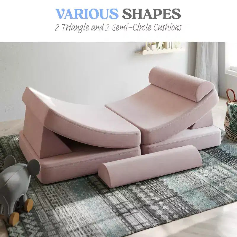 Divano modulare per bambini blu/rosa/grigio/salvia, trasformabile, 6 pezzi, per 2 persone