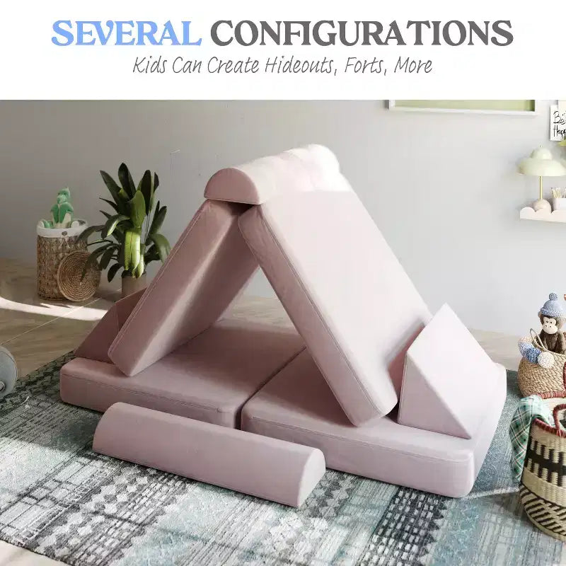 Divano modulare per bambini blu/rosa/grigio/salvia, trasformabile, 6 pezzi, per 2 persone
