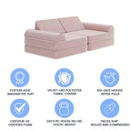Divano modulare per bambini blu/rosa/grigio/salvia, trasformabile, 6 pezzi, per 2 persone