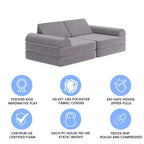 Divano modulare per bambini blu/rosa/grigio/salvia, trasformabile, 6 pezzi, per 2 persone