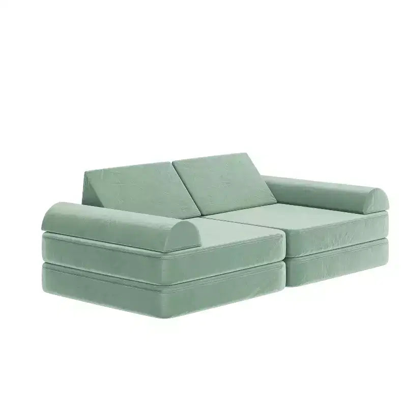 Divano modulare per bambini blu/rosa/grigio/salvia, trasformabile, 6 pezzi, per 2 persone