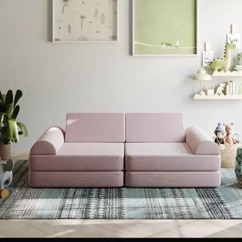 Divano modulare per bambini blu/rosa/grigio/salvia, trasformabile, 6 pezzi, per 2 persone