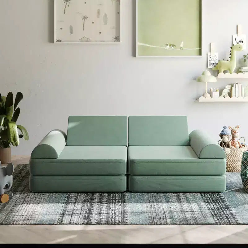 Emma and Oliver Modular Play Couch for Kids with Convertible 6-Piece Design and Soft Foam Cushions
