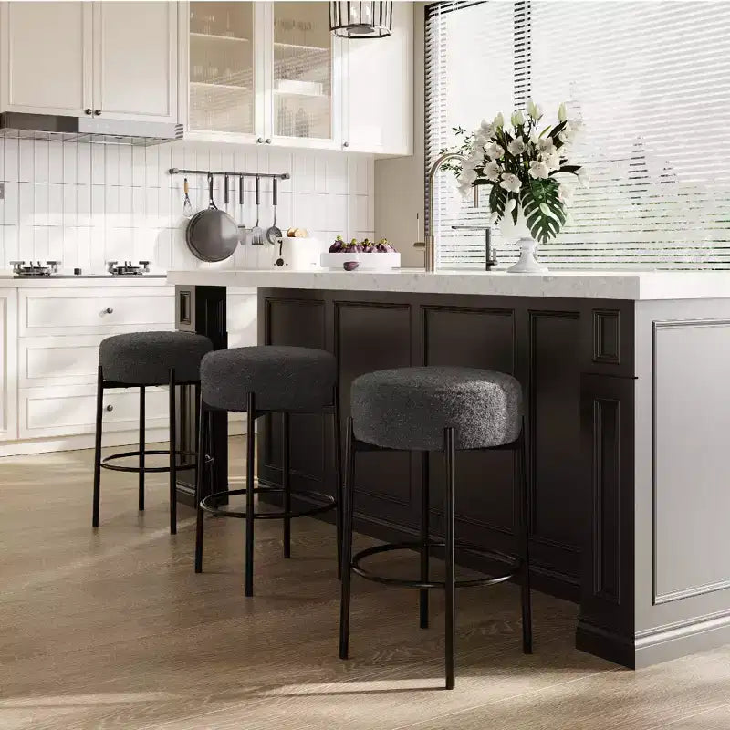 Sgabello da bar senza schienale rotondo grigio/bianco, 61 cm, set da 2