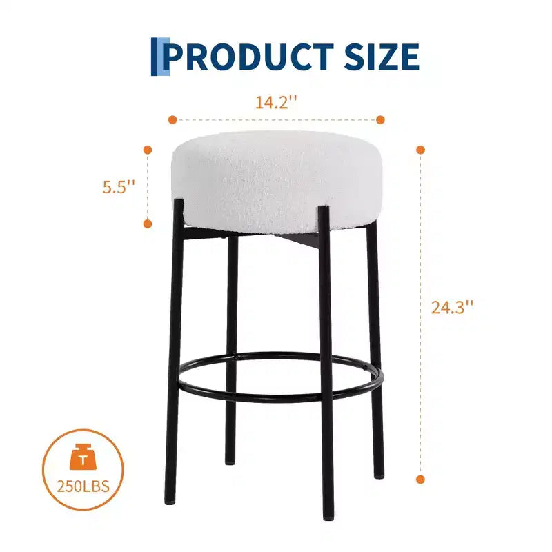 Sgabello da bar senza schienale rotondo grigio/bianco, 61 cm, set da 2