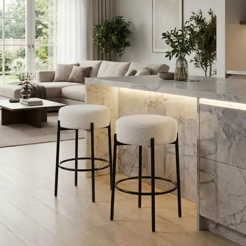 Sgabello da bar senza schienale rotondo grigio/bianco, 61 cm, set da 2