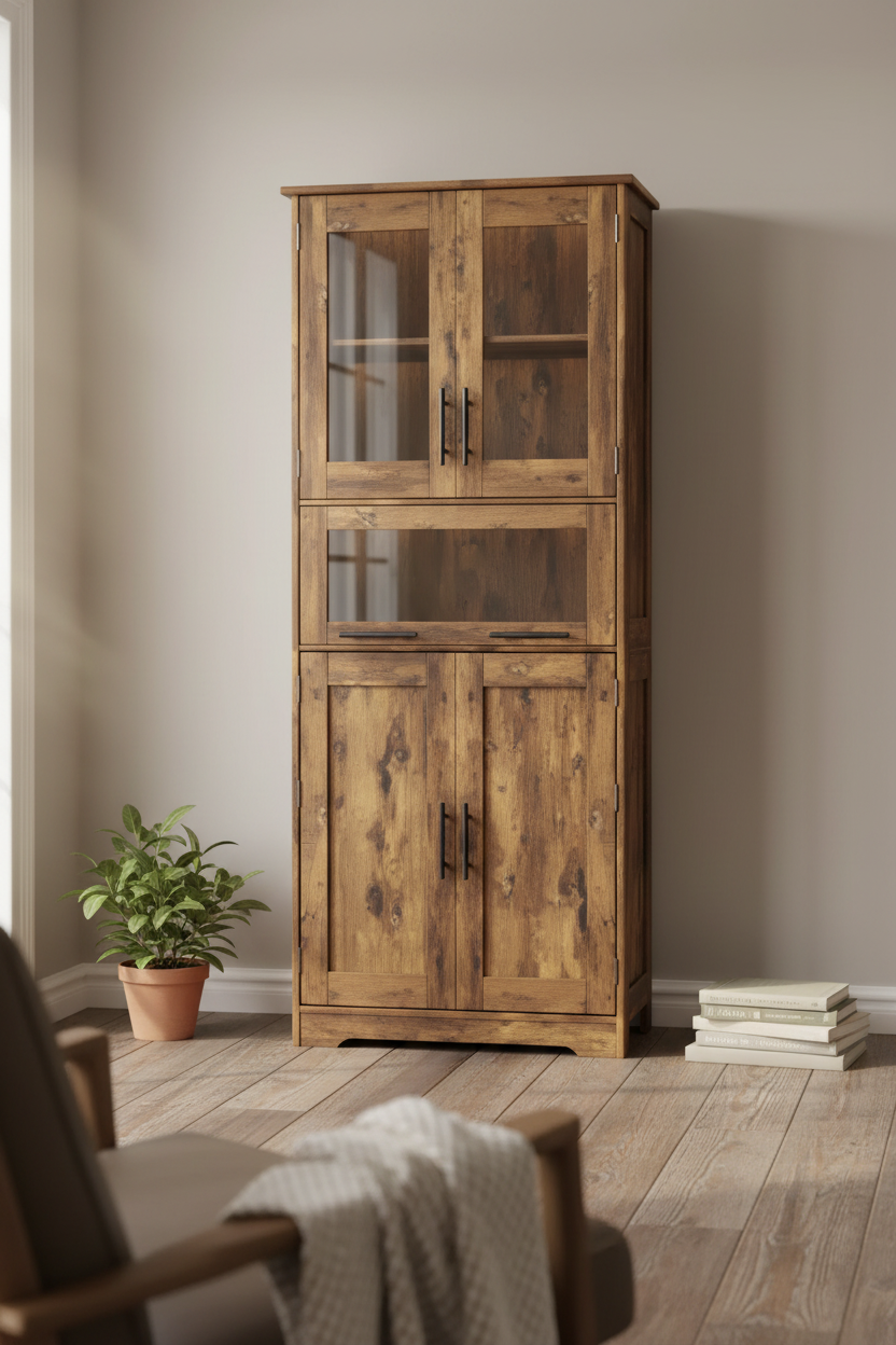Mobile Contenitore in Legno Bianco a 4 Ante e 4 Ripiani