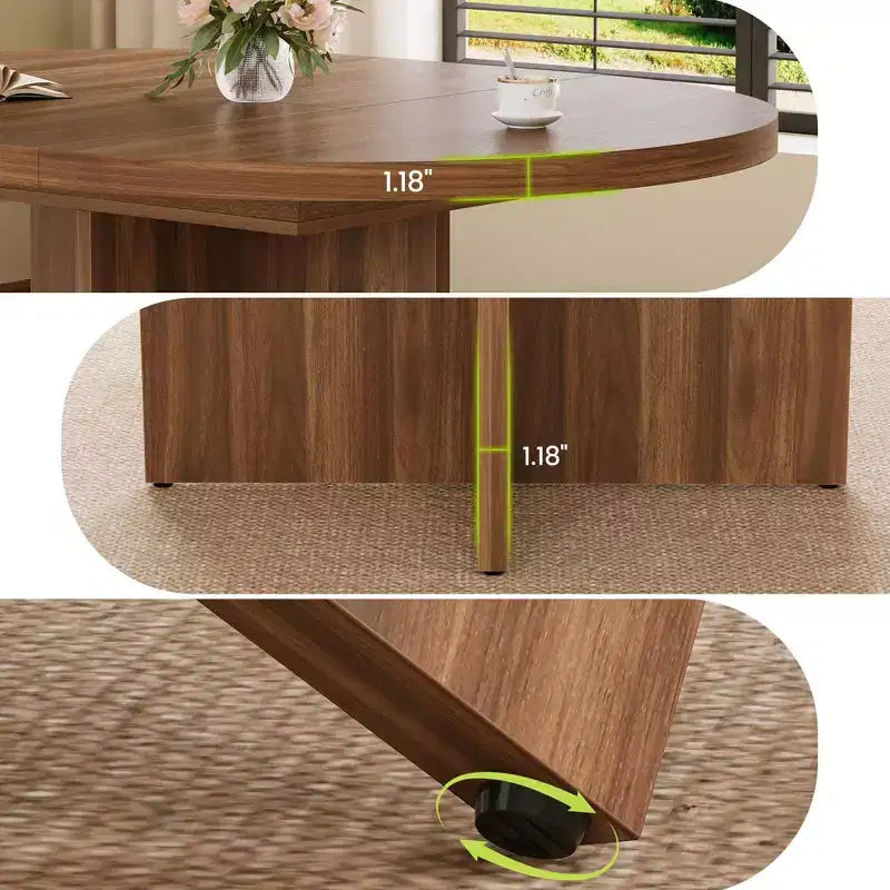 Tavolo da pranzo rotondo allungabile in nero / noce / legno, 4-8 posti a sedere
