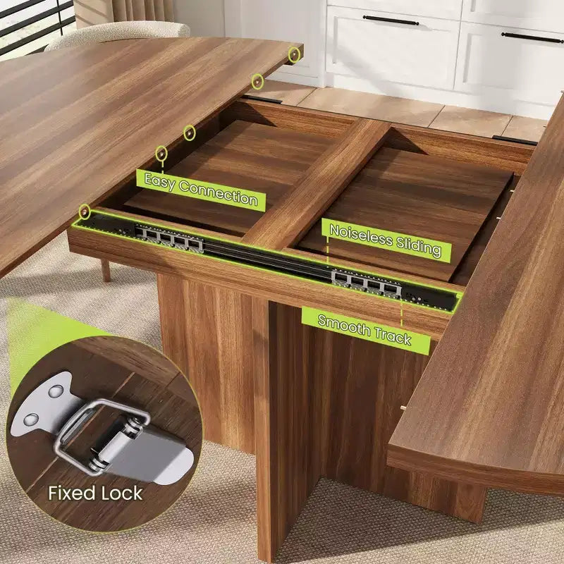 Tavolo da pranzo rotondo allungabile in nero / noce / legno, 4-8 posti a sedere