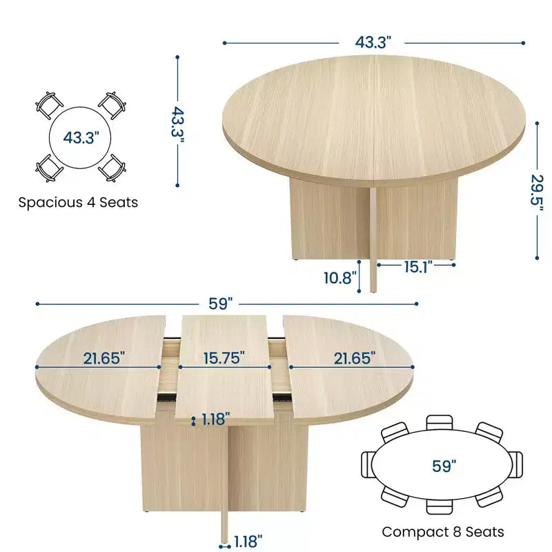 Tavolo da pranzo rotondo allungabile in nero / noce / legno, 4-8 posti a sedere