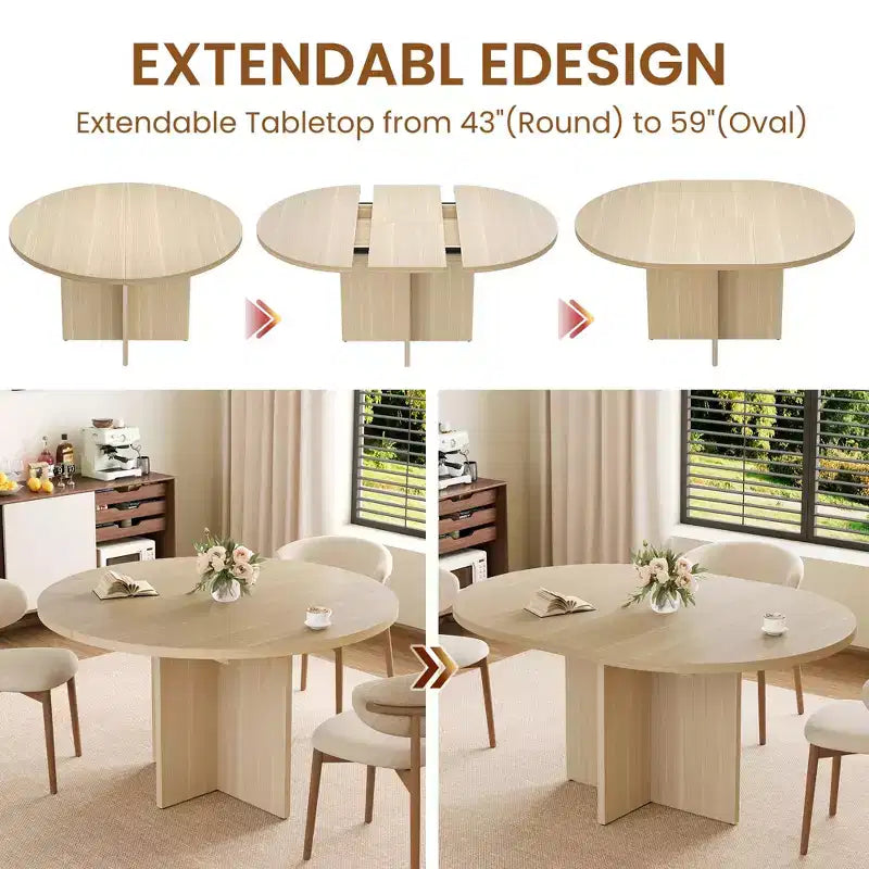Tavolo da pranzo rotondo allungabile in nero / noce / legno, 4-8 posti a sedere