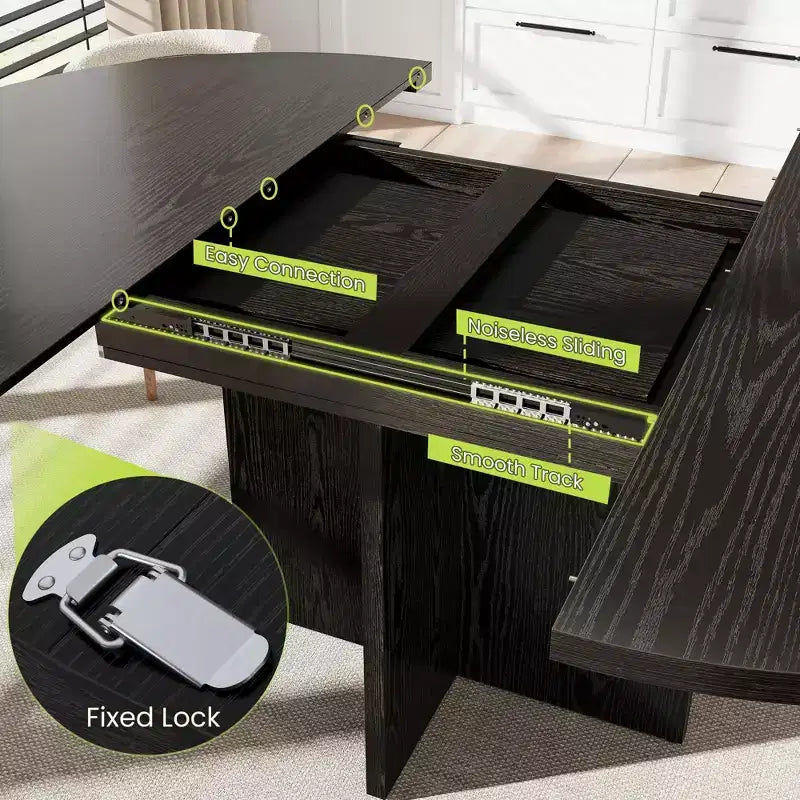 Tavolo da pranzo rotondo allungabile in nero / noce / legno, 4-8 posti a sedere