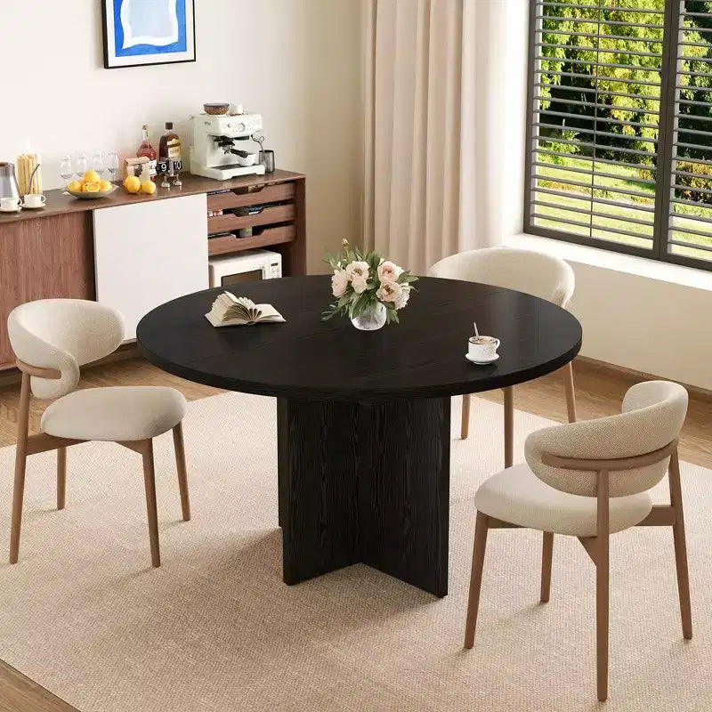 Tavolo da pranzo rotondo allungabile in nero / noce / legno, 4-8 posti a sedere